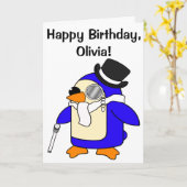 Geburtstagspinguin individuell anpassbare Karte (Gelbe Blume)