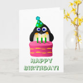 Geburtstagspinguin mit Kuchen Karte (Gelbe Blume)