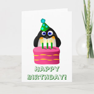 Geburtstagspinguin mit Kuchen Karte