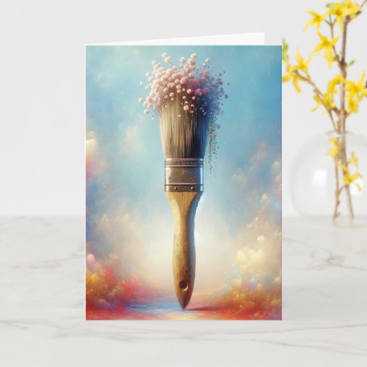 Geburtstagspinsel mit Gipskraut Karte (Gelbe Blume)