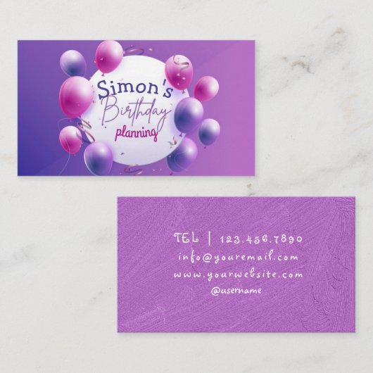 Geburtstagsplanung der Visitenkarte (Vorne/Hinten)