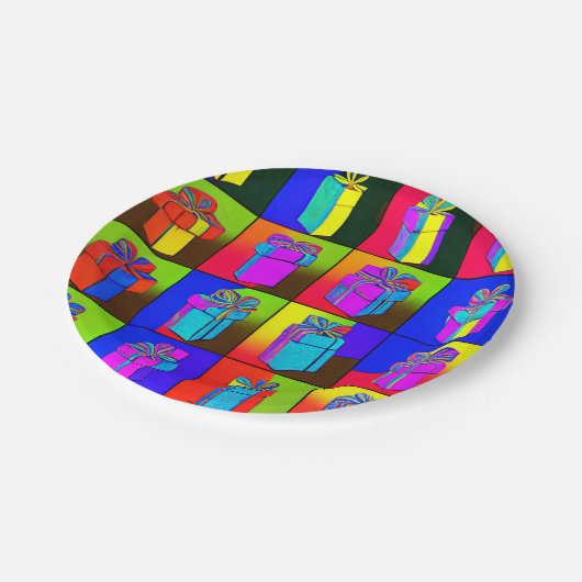 Geburtstagsplatte mit Geschenkdesign Pappteller (Schrägansicht)