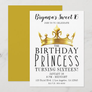 Geburtstagsprinzessin Goldkrone Diadem Sweet 16 Pa Einladung