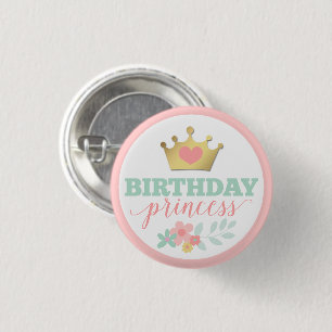 Geburtstagsprinzessin Goldkrone & verblasste rosa  Button