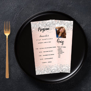 Geburtstagsprogramm Quiz rose gold silber Foto Werbekarte
