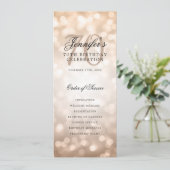 Geburtstagsprogramm Rose Gold Bokeh Menü Einladung (Stehend Vorderseite)