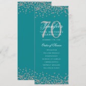 Geburtstagsprogramm Silver Confetti Aquamarin Einladung (Vorne/Hinten)