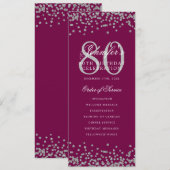Geburtstagsprogramm Silver Confetti Magenta Einladung (Vorne/Hinten)