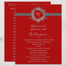Geburtstagsprogramme von Rot und Grau Monogram