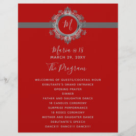 Geburtstagsprogramme von Rot und Grau Monogram