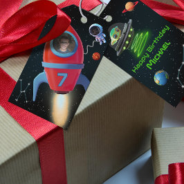 Geburtstagsrakete mit Foto | Astronaut UFO Alien Geschenkanhänger