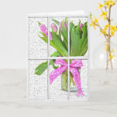 Geburtstagsregen an Fenstern mit Tulpen Karte (Gelbe Blume)