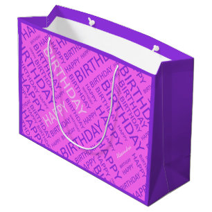 Geburtstagsrosa lila typografische personalisiert große geschenktüte
