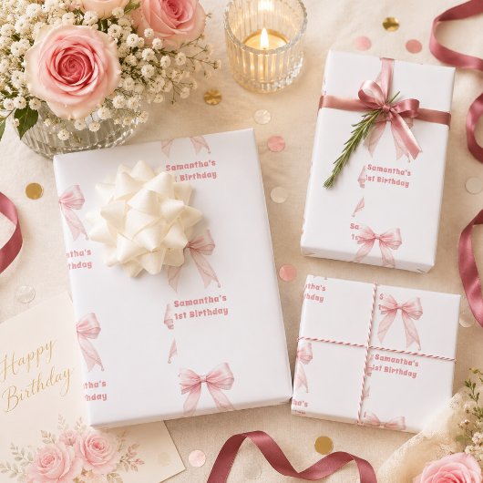 Geburtstagsrosabogen weißes Mädchen Geschenkpapier Set