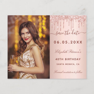 Geburtstagsrose Glitter-Foto Budget Save the Date Flyer