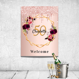 Geburtstagsrose Gold Floralien Glitter Geo Willkom Poster