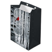 Geburtstagsroter Kardinal in Birkenbaum Mittlere Geschenktüte (Vorderseite Schrägansicht)