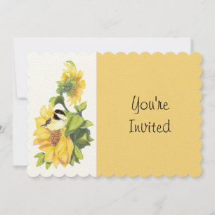 Geburtstagsruhestand Chickadee Sonnenblume Kunst Einladung