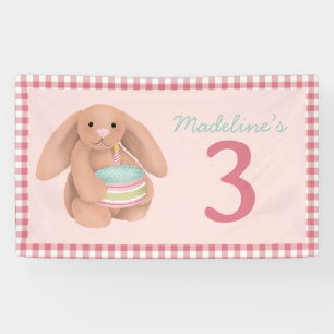 Geburtstagsschild Mädchen Rosa Waldhase Banner