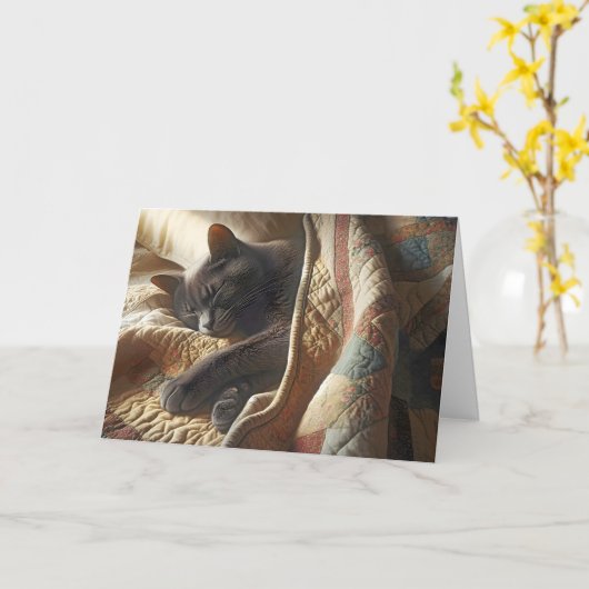 Geburtstagsschlafen Graue Katze Karte (Gelbe Blume)