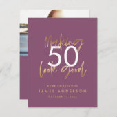 Geburtstagsschlichte, elegante Script-Foto-Invii Einladung (Vorne/Hinten)