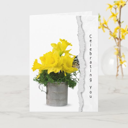 Geburtstagsschmetterling auf Narzisse Karte (Gelbe Blume)