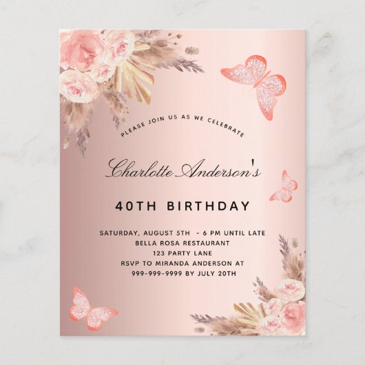 Geburtstagsschmetterling Pampelgras-Rose (Vorderseite)