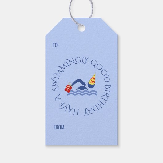Geburtstagsschwimmer, benutzerdefinierter Text bla Geschenkanhänger (Vorderseite)