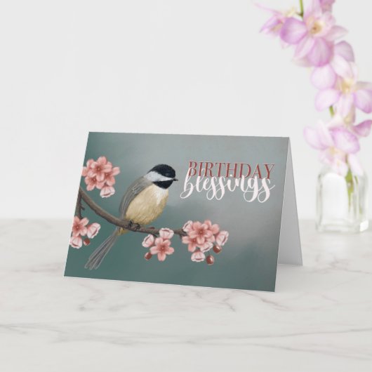 Geburtstagssegmente Chickadee mit Frühlingsblumen Karte (Orchidee)