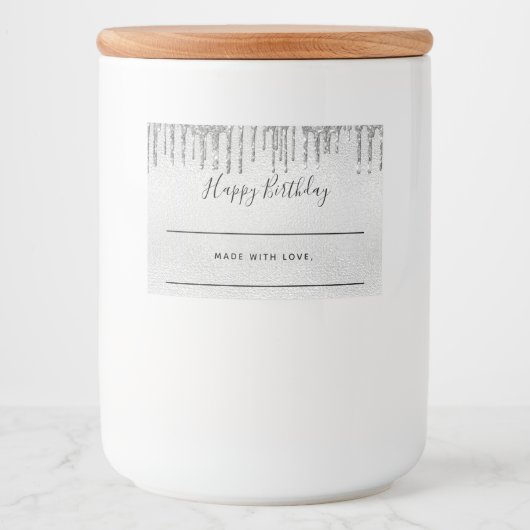 Geburtstagssilber-Glitzer-Tropfen hausgemacht Lebensmitteletikett (Vorderseite)