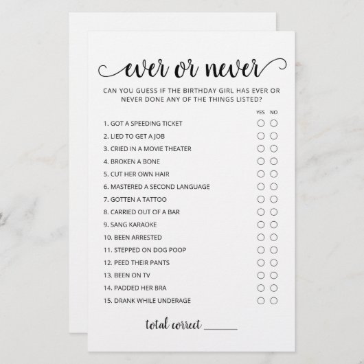 Geburtstagsspiel oder Niemals Geburtstagsparty (Vorne/Hinten)