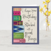 Geburtstagsstapel Bücher Karte (Gelbe Blume)