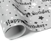 Geburtstagsstars auf grauem Umschlagpapier Geschenkpapier (Rolleneckpunkt)