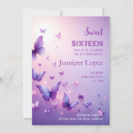 Geburtstagssüß 16 Einladung - Lila Schmetterlingsb