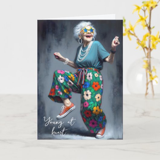 Geburtstagstanz Alte Lady Karte (Gelbe Blume)