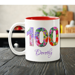 Geburtstagstasse 100 Jahre Blumenname Tasse 100. G