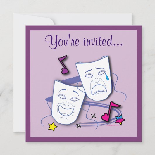 Geburtstagstheater Party mit Maske Einladung (Vorderseite)