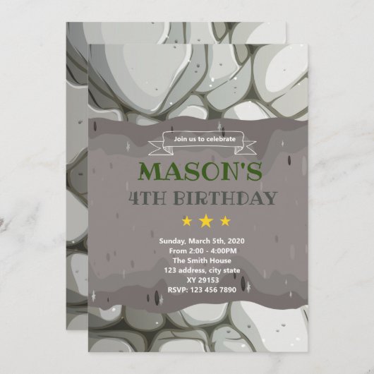 Geburtstagsthema Stone Rock Einladung (Vorne/Hinten)