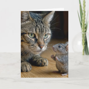 Geburtstagstigerkatze mit tapferer Maus Karte