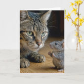 Geburtstagstigerkatze mit tapferer Maus Karte (Gelbe Blume)