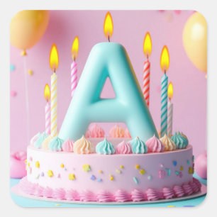 🎂 Geburtstagstorte Buchstabe A Kerzen Kinder Them Quadratischer Aufkleber