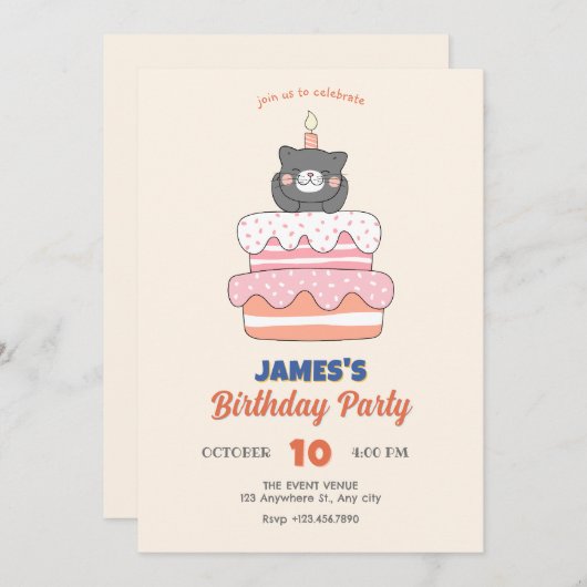 Geburtstagstorte Einladung (Vorne/Hinten)