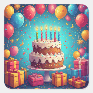 🎂 Geburtstagstorte mit farbenfroher Konfetti Quadratischer Aufkleber