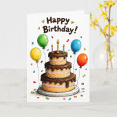 Geburtstagstorte Schokoladenkuchen Ballons Karte (Gelbe Blume)