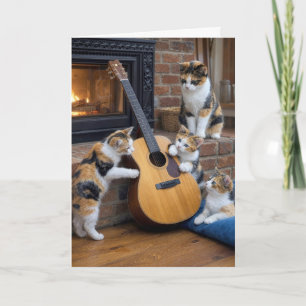 Geburtstagstrikollcatze mit Kätzchen und Gitarre Karte