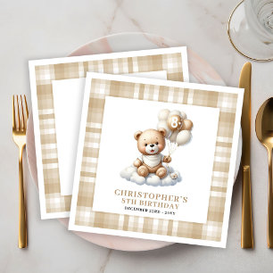 Geburtstagstücher Teddybär Goldene Ballons Thema 8 Serviette