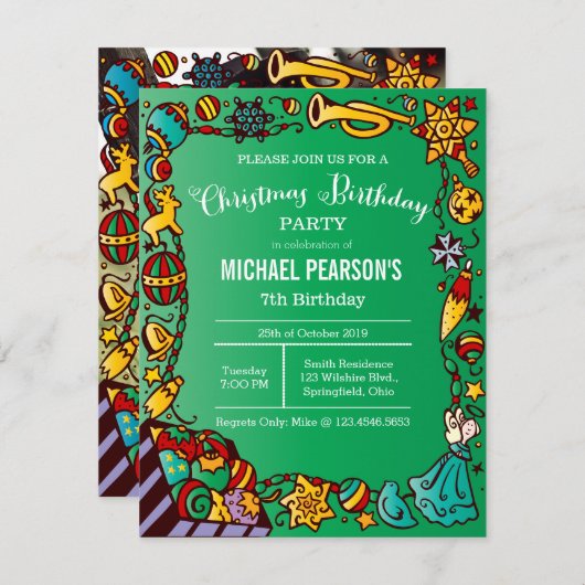 Geburtstagsweihnachtsfeier Einladung (Vorne/Hinten)