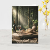 Geburtstagswein und Brot am Waldtisch Karte (Gelbe Blume)