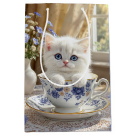 Geburtstagsweiße Kitte in einem Teacup Mittlere Geschenktüte