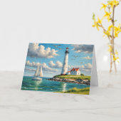 Geburtstagsweißes Leuchtturm mit Segelboot Karte (Gelbe Blume)
